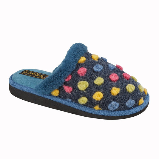 Wallace LS319C Navy Multicolour Spot Mule Slippers