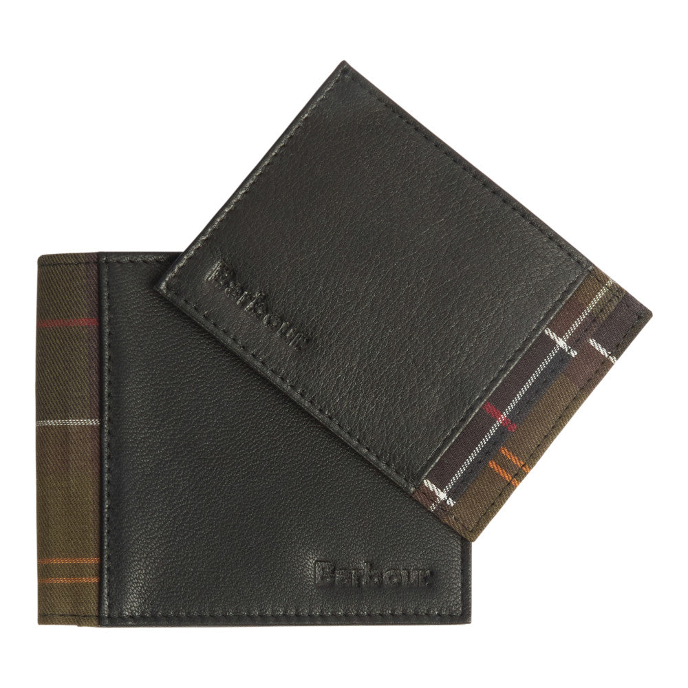 Barbour Black/Classic Tartan Leather Wallet & Card Holder Gift Set