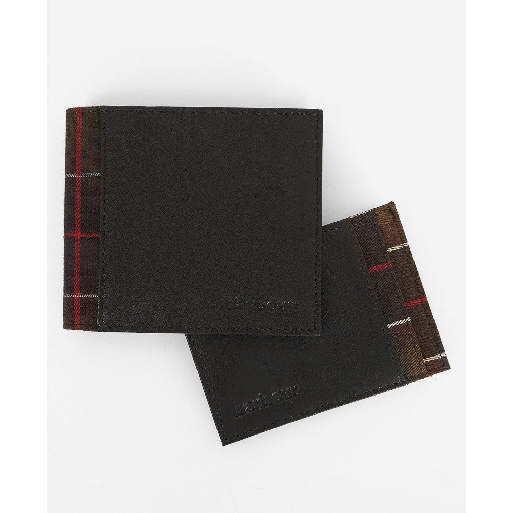 Barbour Black/Classic Tartan Leather Wallet & Card Holder Gift Set