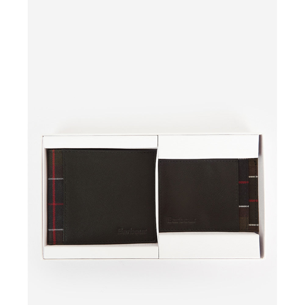 Barbour Black/Classic Tartan Leather Wallet & Card Holder Gift Set