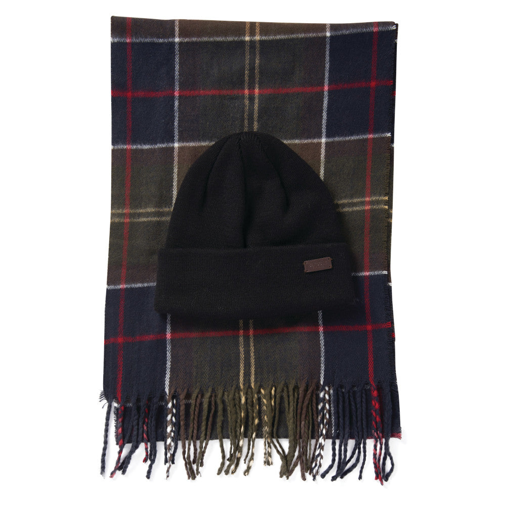 Barbour Swinton Classic Tartan Beanie & Galingale Scarf Gift Set