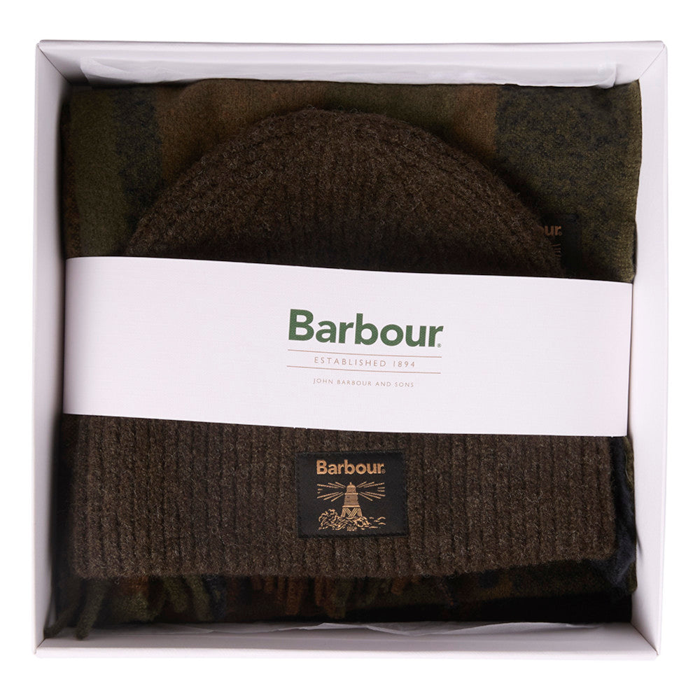 Barbour Westerdale Olive/Navy Beanie & Scarf Gift Set