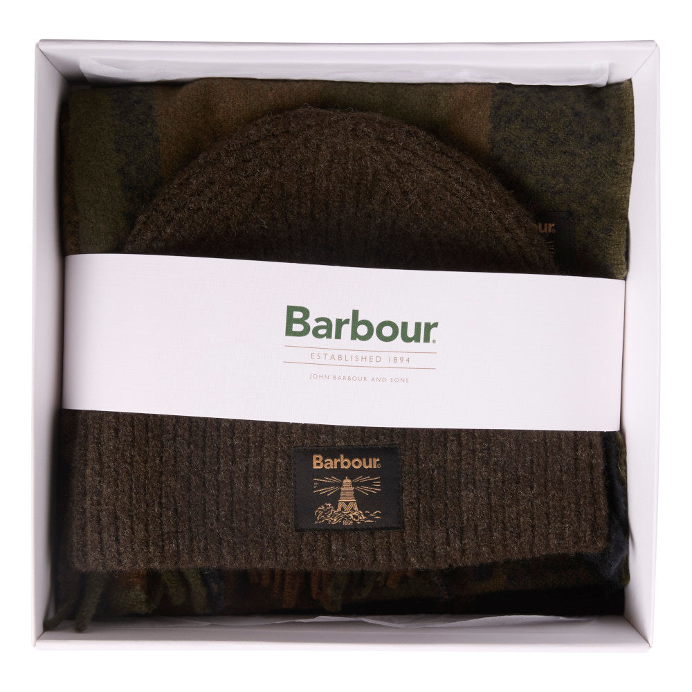 Barbour Westerdale Olive/Navy Beanie & Scarf Gift Set