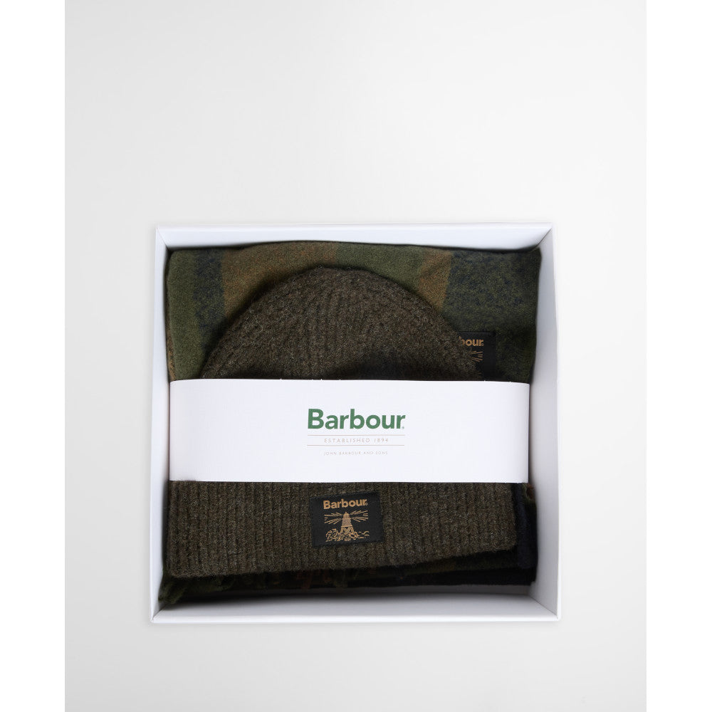 Barbour Westerdale Olive/Navy Beanie & Scarf Gift Set