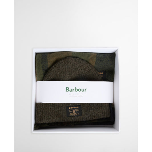 Barbour Westerdale Olive/Navy Beanie & Scarf Gift Set
