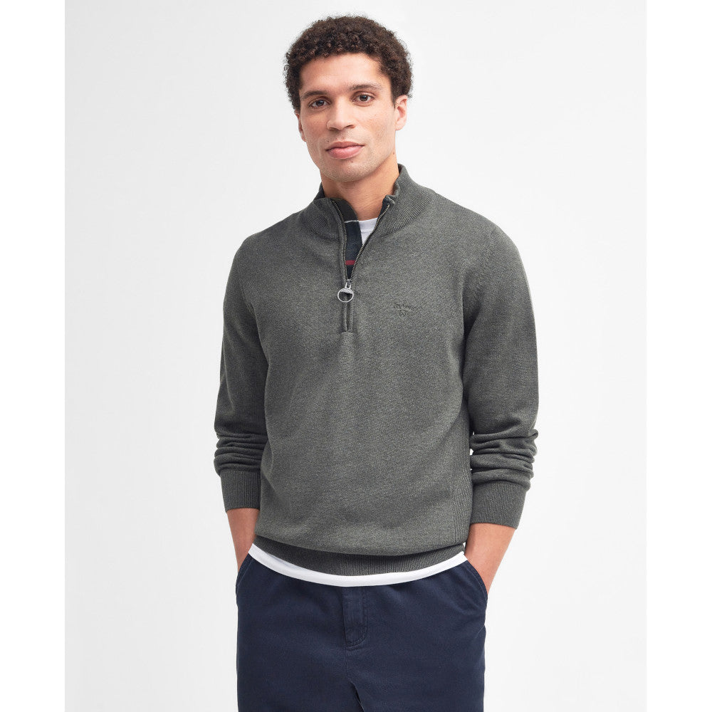 Barbour Cotton Olive Marl Half Zip Knitted Jumper