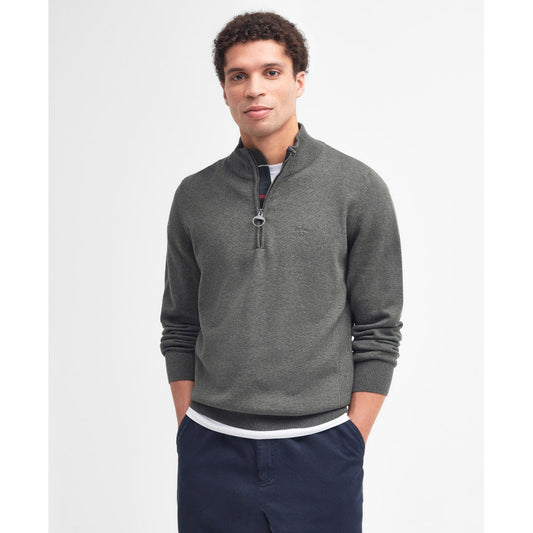 Barbour Cotton Olive Marl Half Zip Knitted Jumper