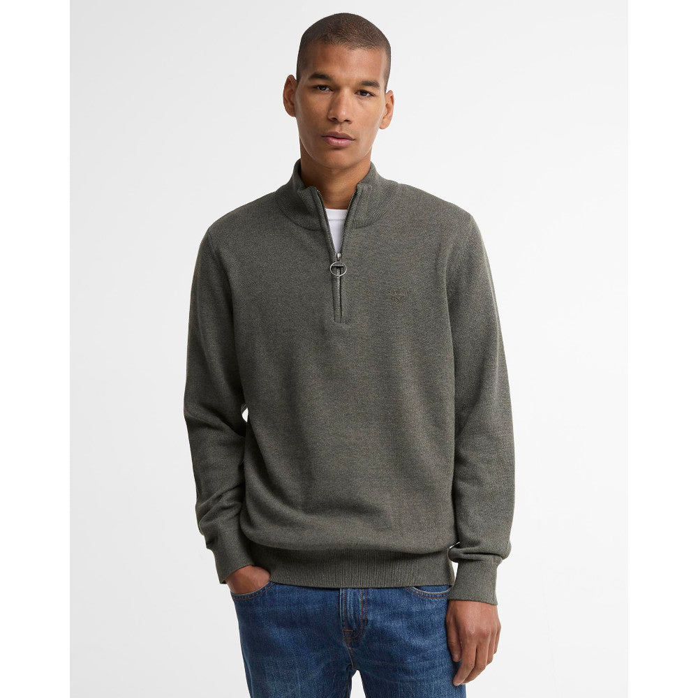 Barbour Cotton Olive Marl Half Zip Knitted Jumper