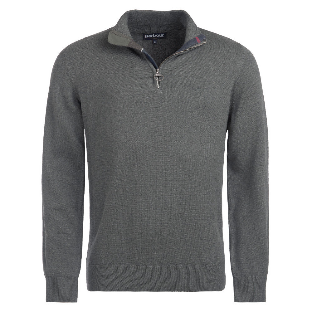 Barbour Cotton Olive Marl Half Zip Knitted Jumper
