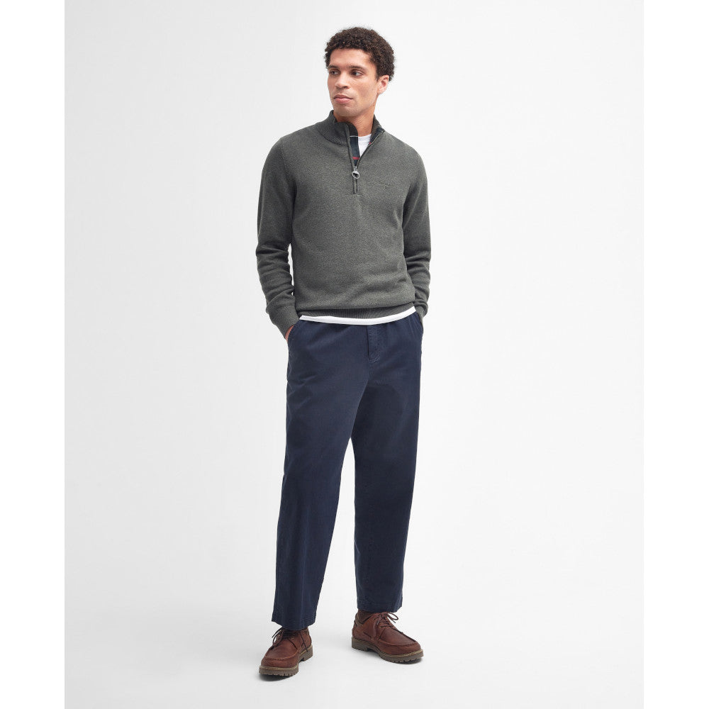 Barbour Cotton Olive Marl Half Zip Knitted Jumper