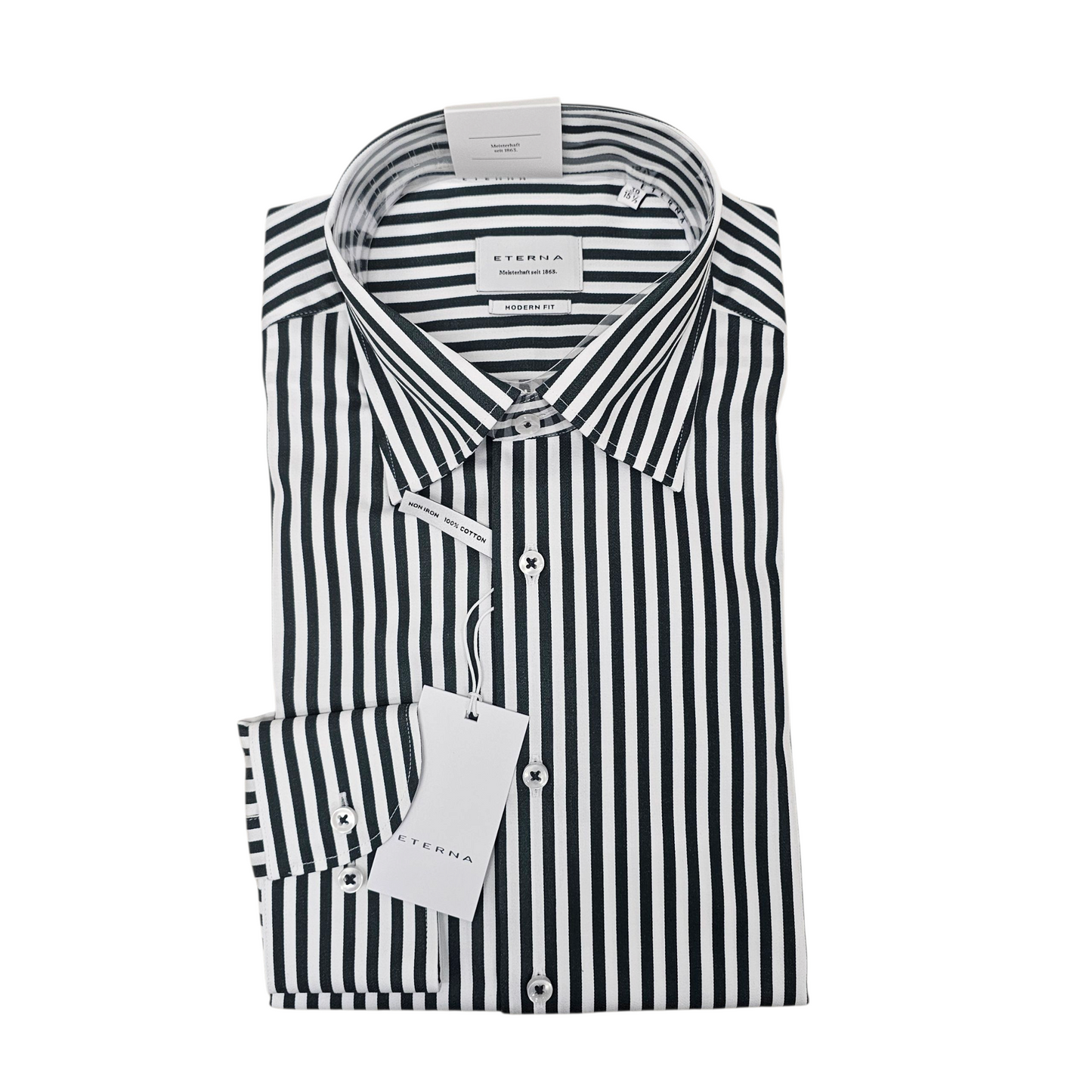 Eterna 1056 49 X11U Dark Green Stripe Modern Fit Shirt