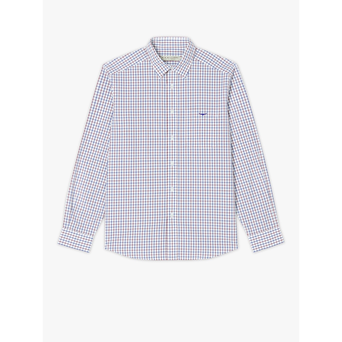 RM Williams Navy Burgundy White Collins Shirt