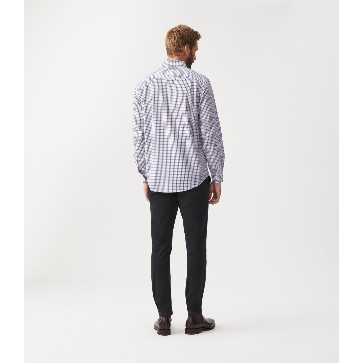 RM Williams Navy Burgundy White Collins Shirt