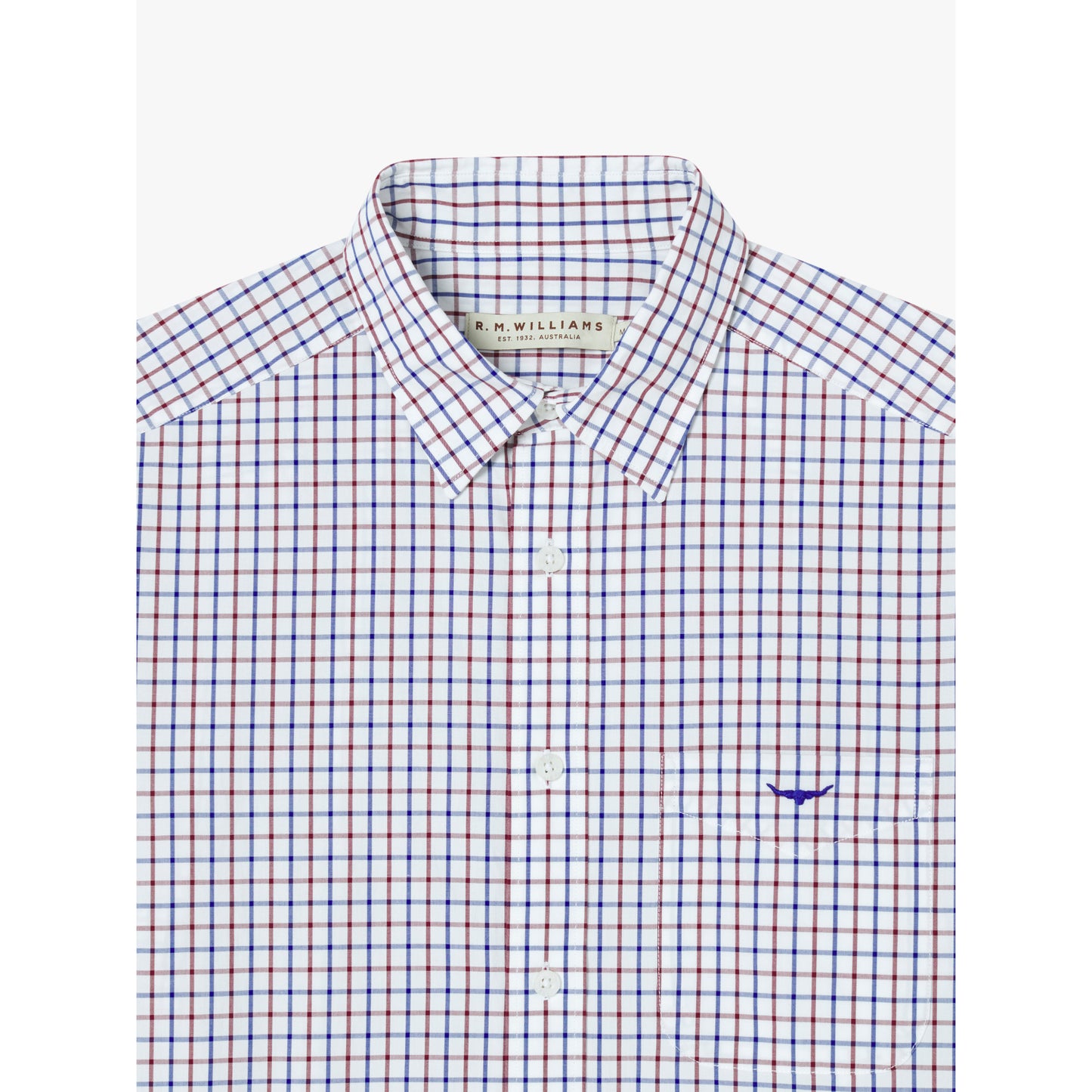 RM Williams Navy Burgundy White Collins Shirt