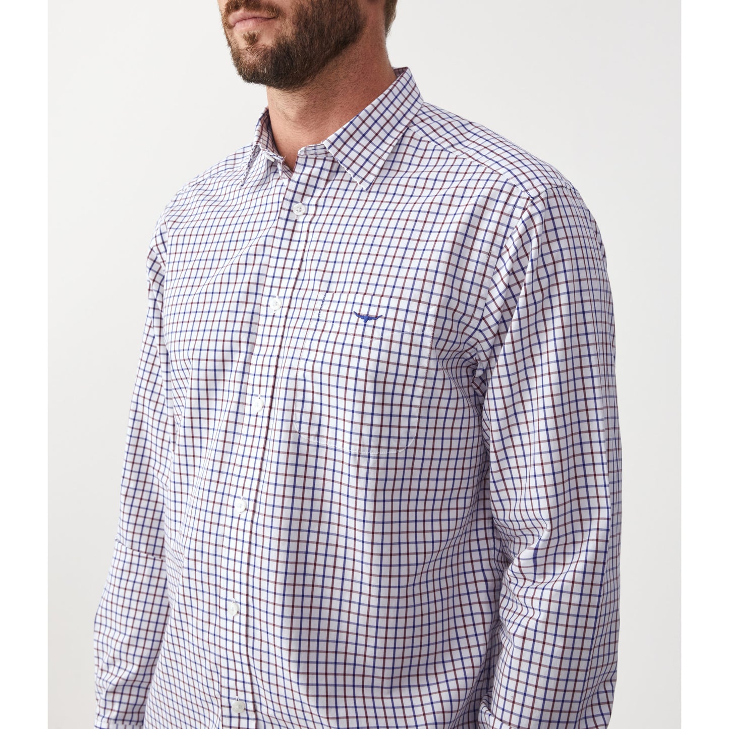 RM Williams Navy Burgundy White Collins Shirt