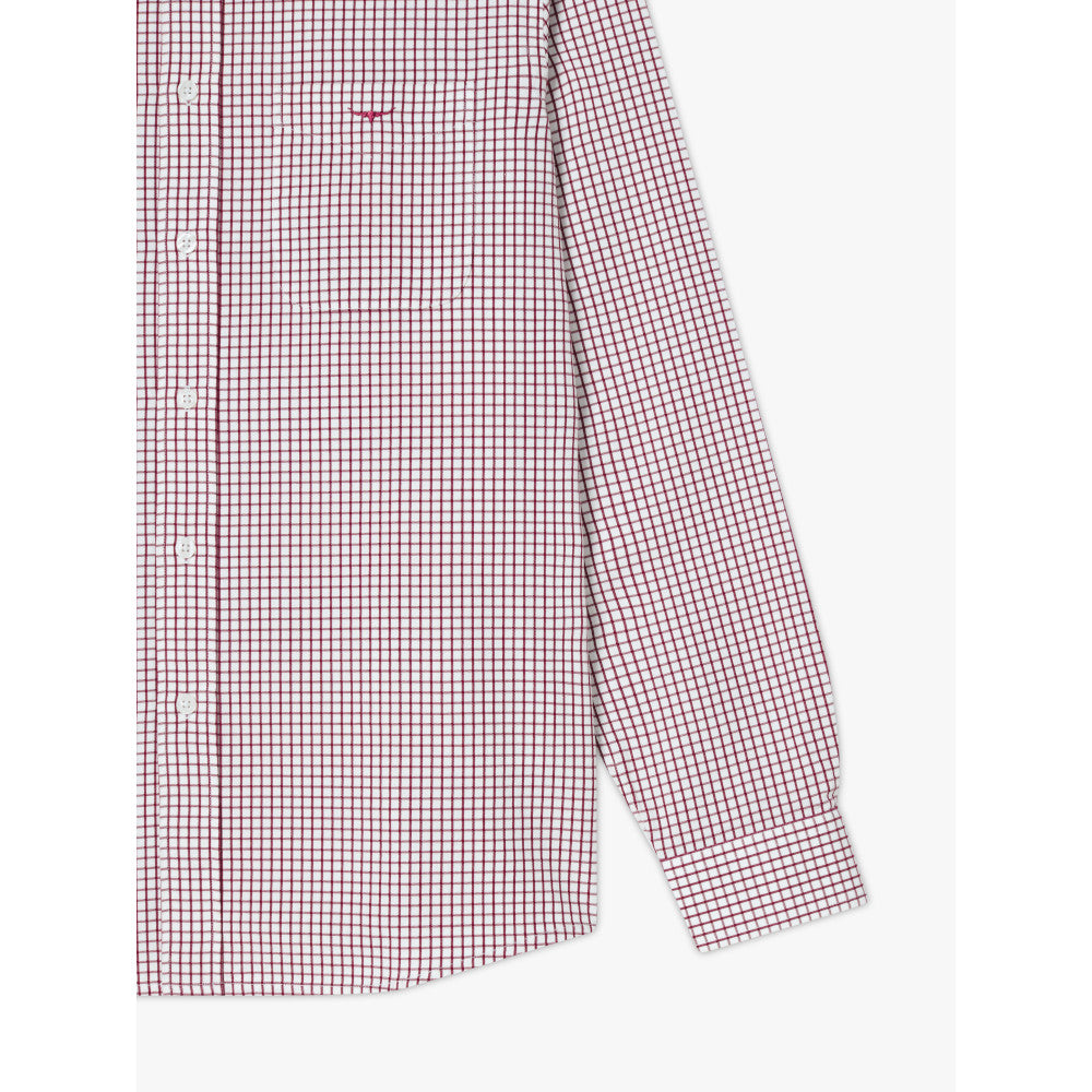 RM Williams Collins Burgundy White Shirt