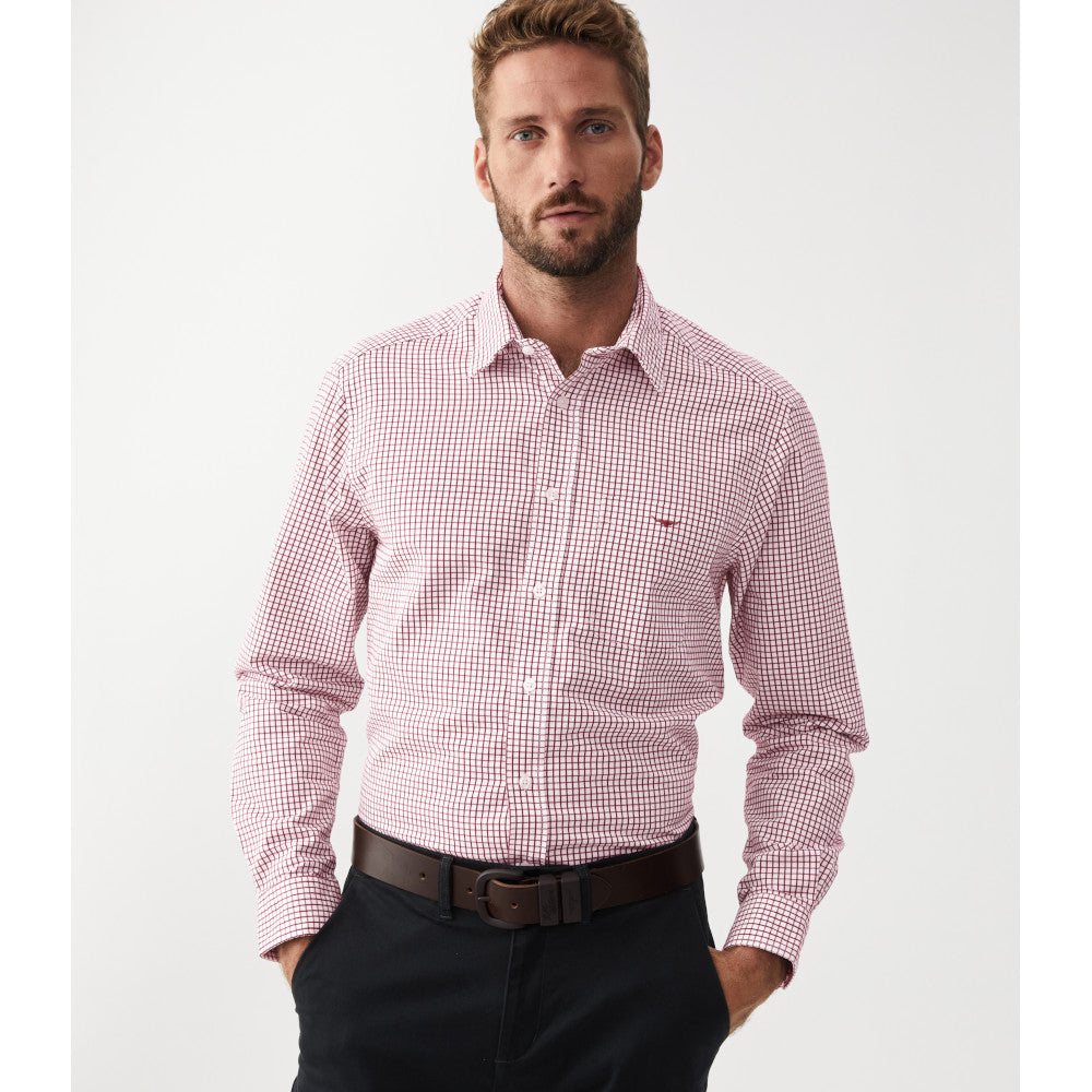 RM Williams Collins Burgundy White Shirt