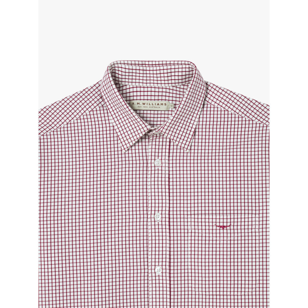 RM Williams Collins Burgundy White Shirt