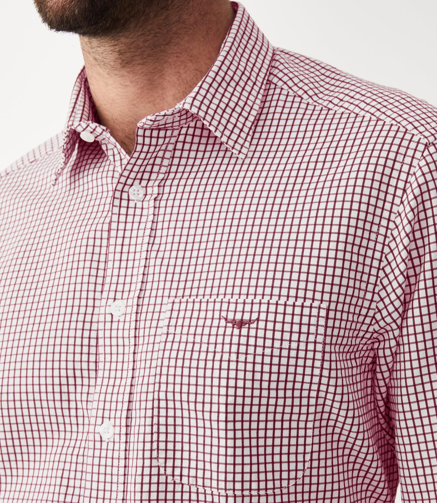 RM Williams Collins Burgundy White Shirt