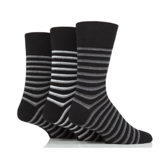 Gentle Grip 3 Pack Stripe Black Socks