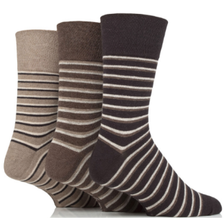 Gentle Grip 3 Pack Stripe Brown/Natural Socks
