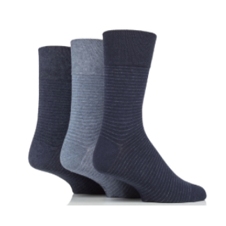 Gentle Grip 3 Pack Stripe Navy/Denim Socks