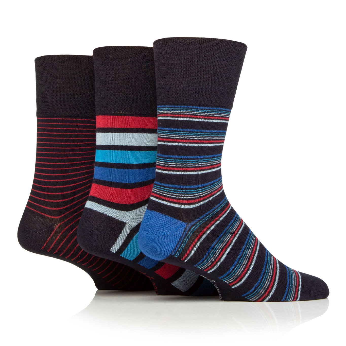 Gentle Grip 3 Pack Bamboo Stripe Navy Socks