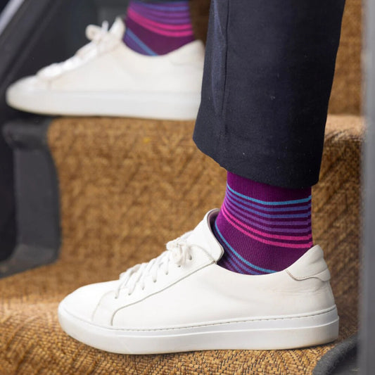 Swole Panda Purple Narrow Striped Socks