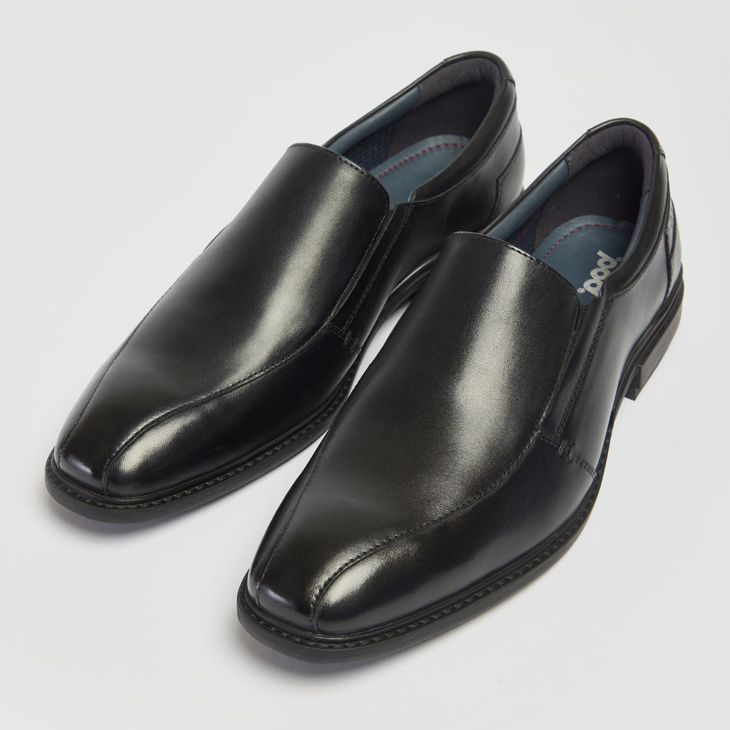 Pod Spear Black Leather Slip On Shoes