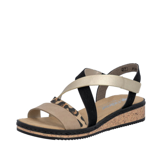 Rieker V3663-92 Shell Beige Black Sandals