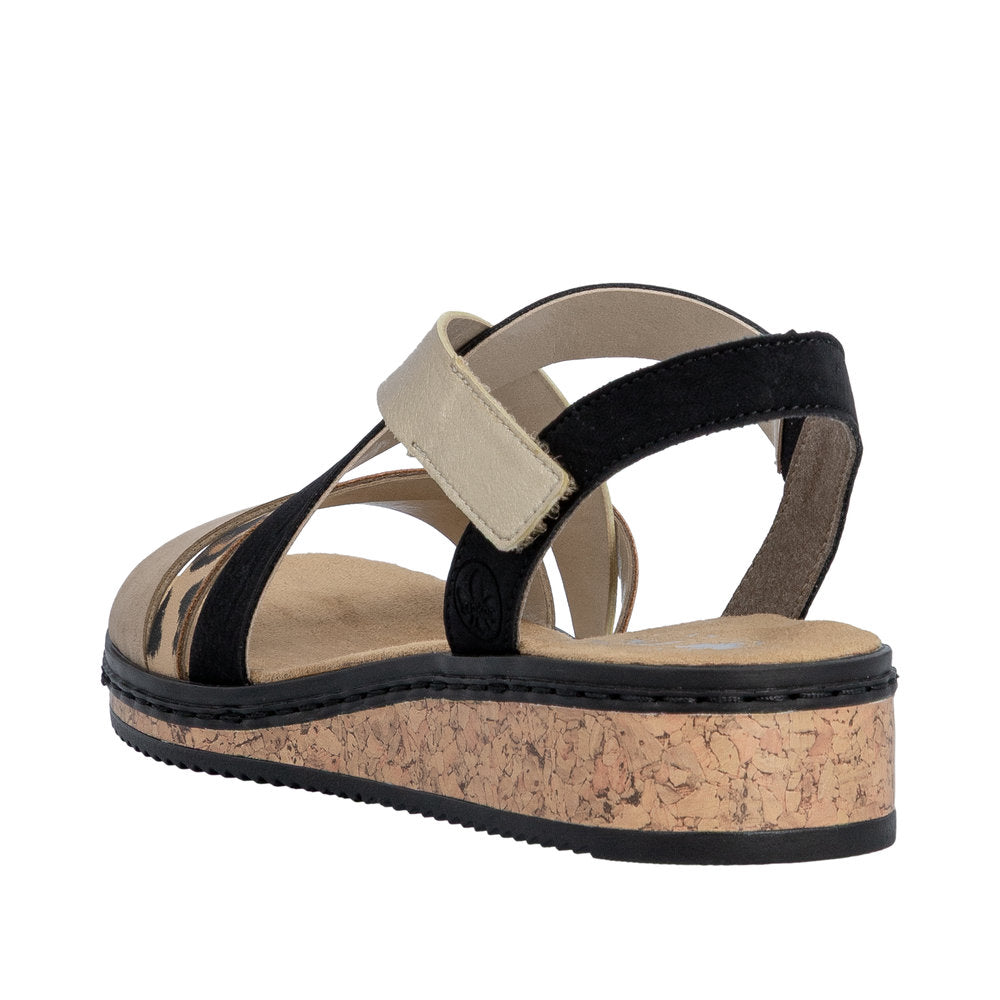 Rieker V3663-92 Shell Beige Black Sandals