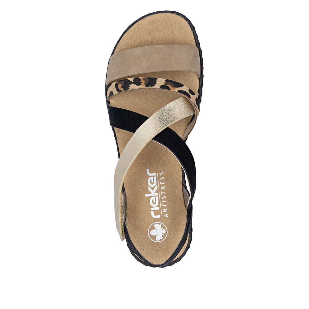 Rieker V3663-92 Shell Beige Black Sandals