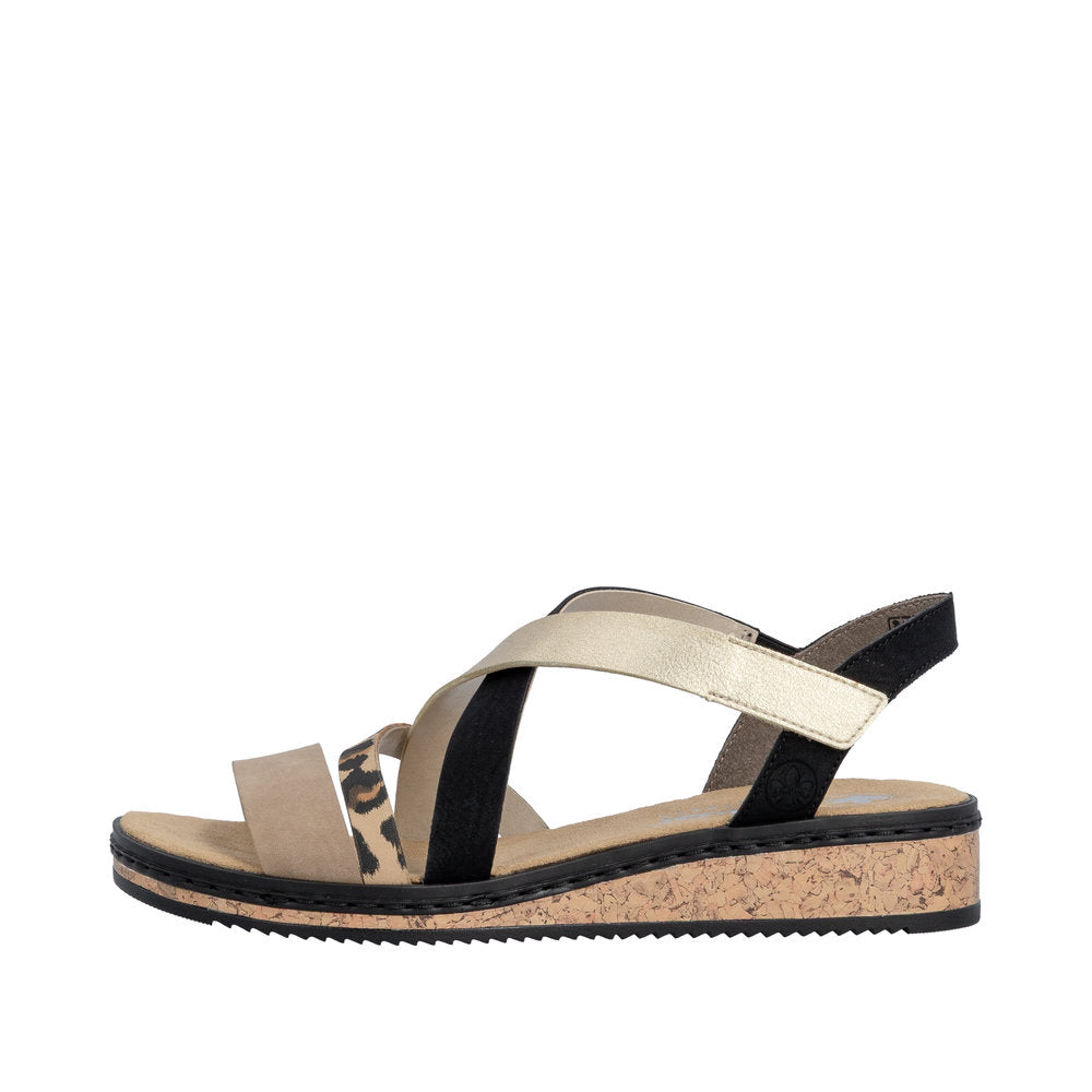 Rieker V3663-92 Shell Beige Black Sandals