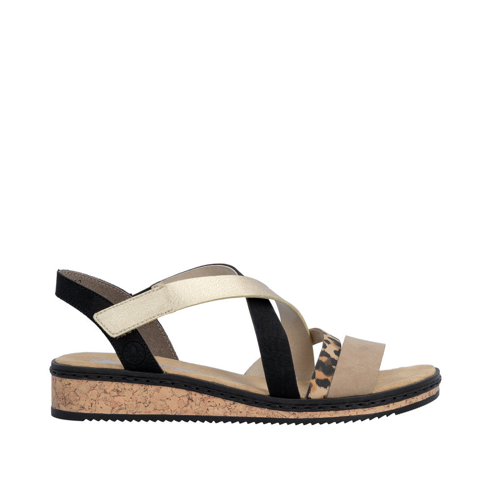 Rieker V3663-92 Shell Beige Black Sandals