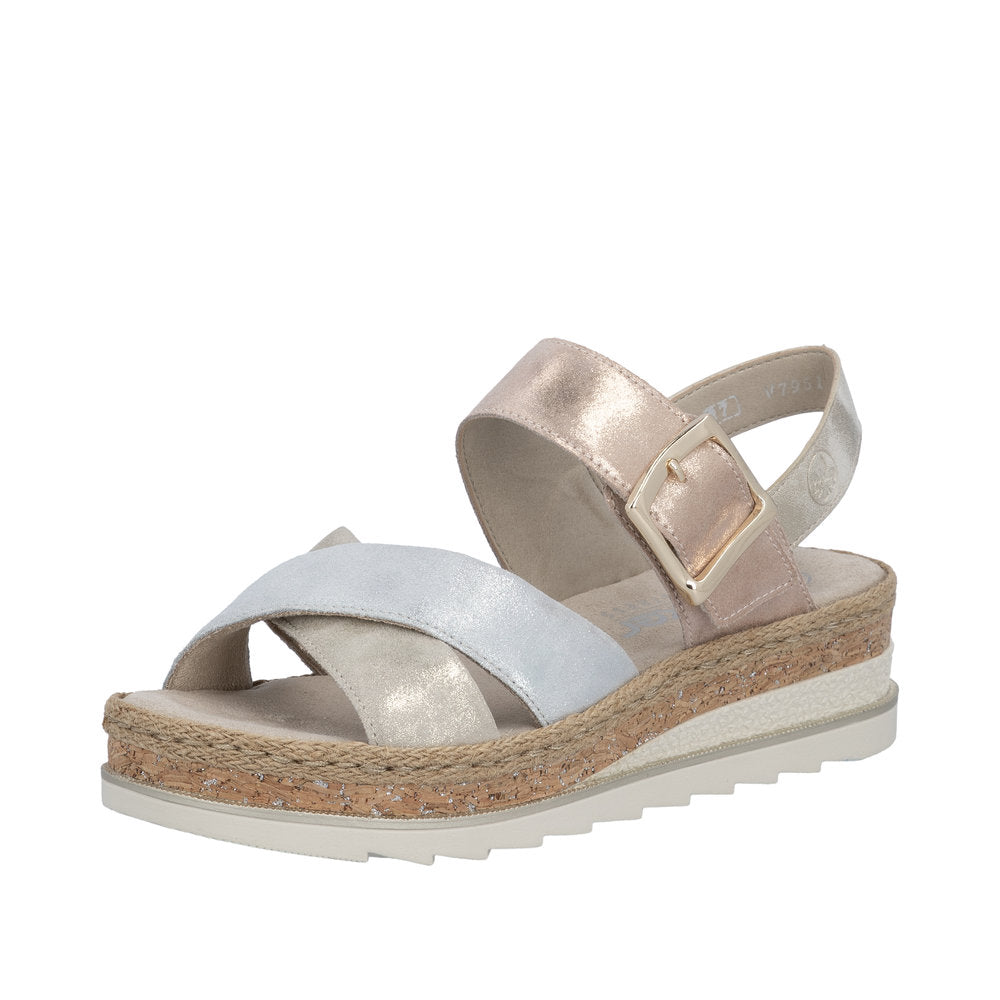 Rieker V7951-90 Nude Silver Rose Sandals