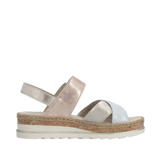 Rieker V7951-90 Nude Silver Rose Sandals