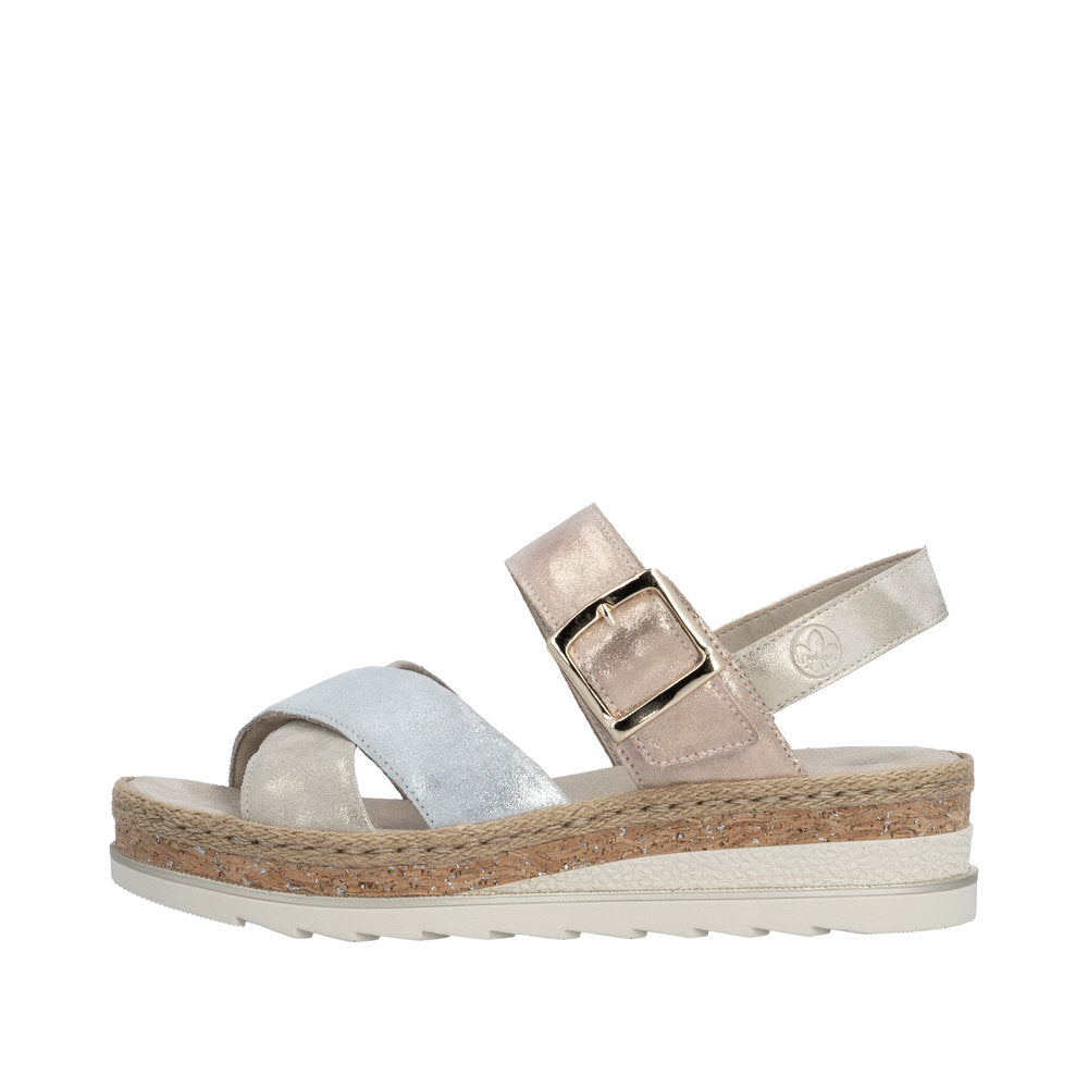Rieker V7951-90 Nude Silver Rose Sandals