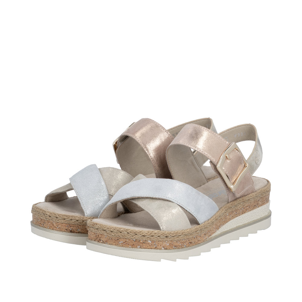 Rieker V7951-90 Nude Silver Rose Sandals
