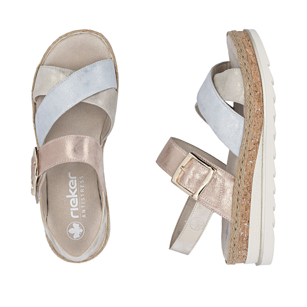 Rieker V7951-90 Nude Silver Rose Sandals