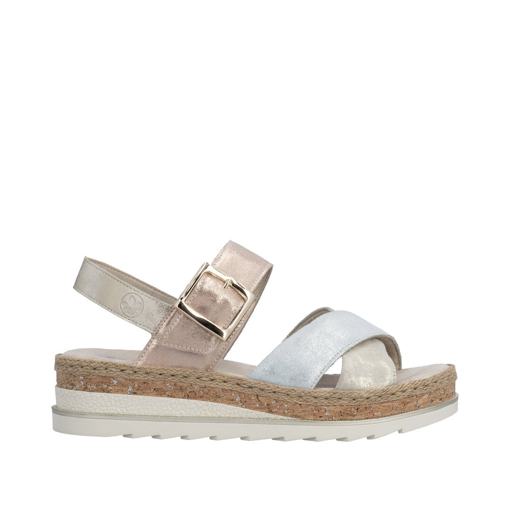 Rieker V7951-90 Nude Silver Rose Sandals