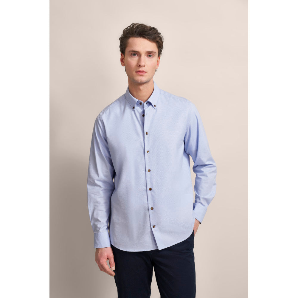 Bugatti 9350 68510B 320 Light Blue Long Sleeve Casual Shirt