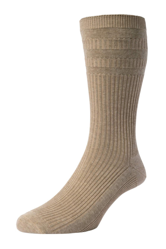 HJ Hall HJ191 Oatmeal Melange Extra Wide Cotton Softop Size 6-11 Sock
