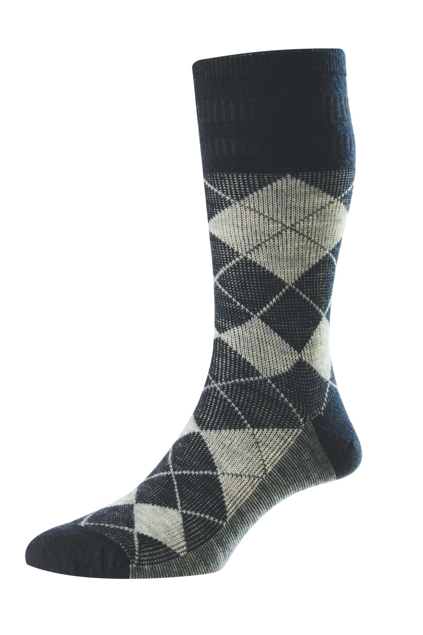HJ Hall HJ96 Navy/Grey Argyle Wool Softop Sock