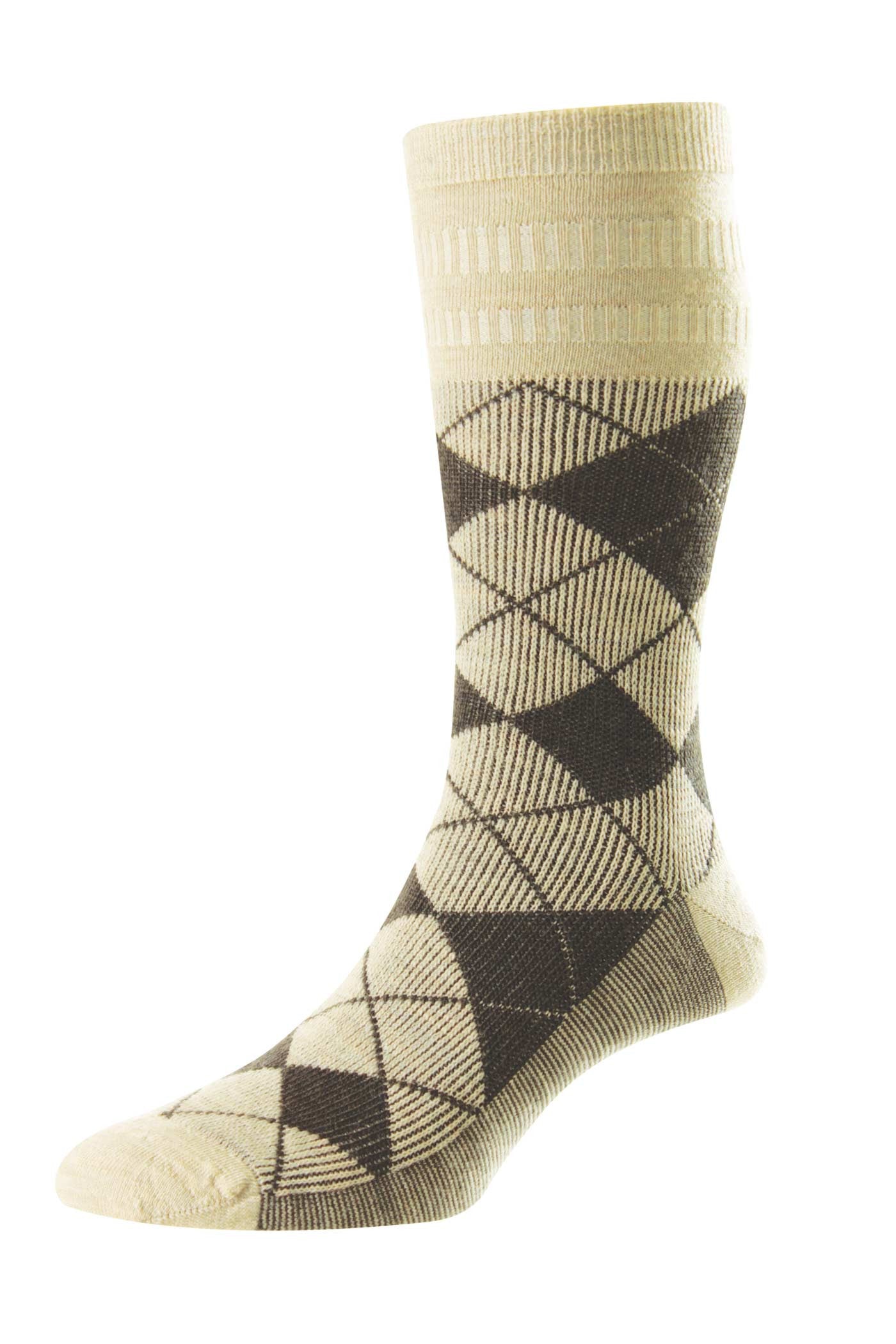 HJ Hall HJ96 Oatmeal/Brown Argyle Wool Softop Sock