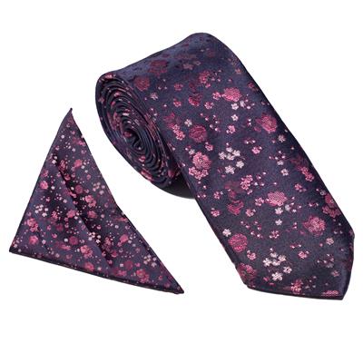 Wallace Floral Blossom Navy Pink Tie & Hankerchief Set