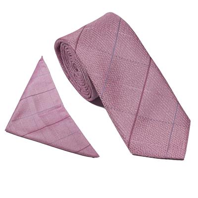 Wallace Tweed Check Pink Tie & Hankerchief Set