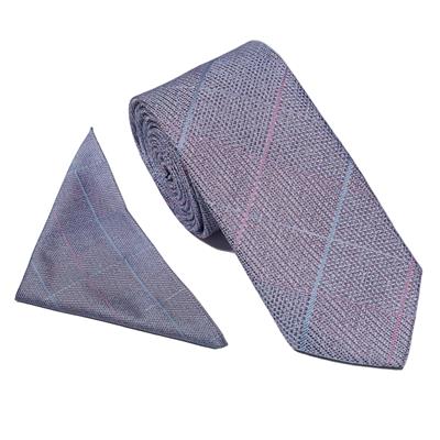 Wallace Tweed Check Blue Tie & Hankerchief Set