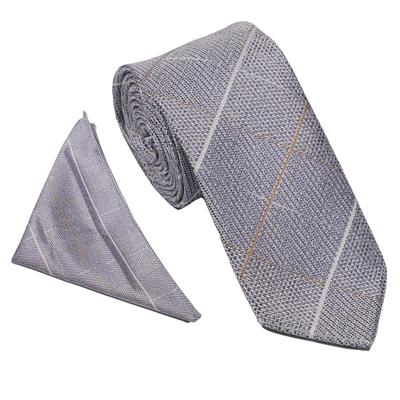 Wallace Tweed Check Silver Tie & Hankerchief Set