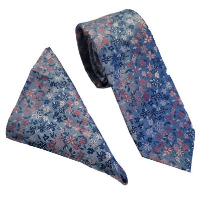 Wallace New Floral Mini Light Blue Tie & Hankerchief Set