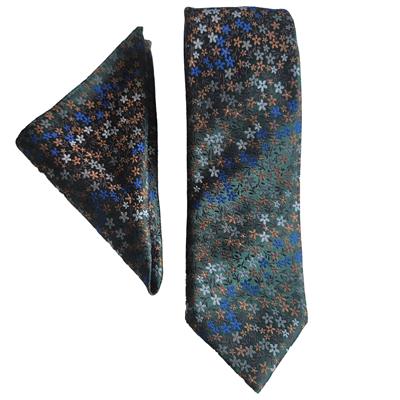 Wallace Olive Micro Floral Tie & Hankerchief Set